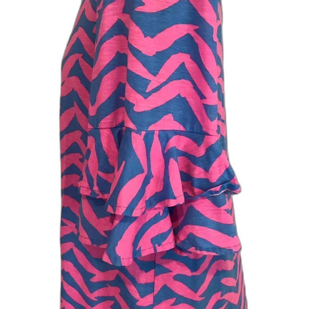 Lilly Pulitzer Lula Top Size Medium Pink & Blue Ruffle Sleeve Got Lucky Print - Picture 8 of 12